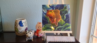 Print of a watercolor illustration of an orange calla lily