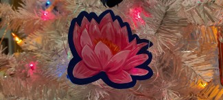 Waterlily ornament on a white Christmas tree